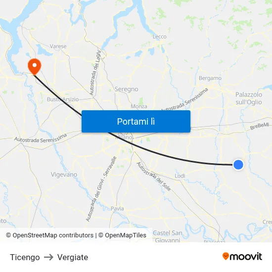 Ticengo to Vergiate map