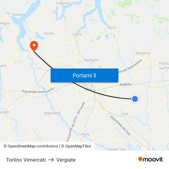 Torlino Vimercati to Vergiate map