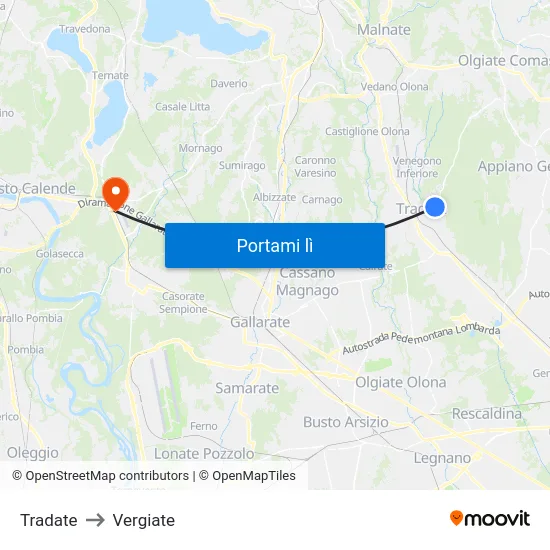 Tradate to Vergiate map