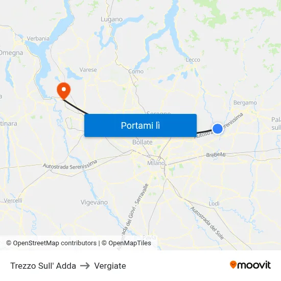 Trezzo Sull' Adda to Vergiate map