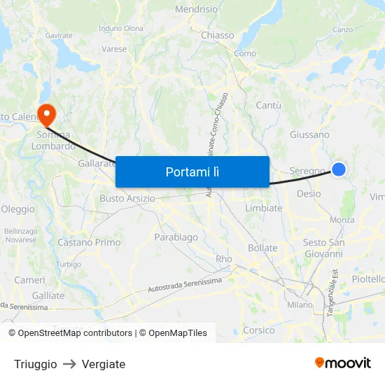 Triuggio to Vergiate map