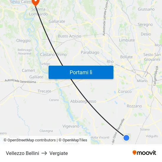 Vellezzo Bellini to Vergiate map