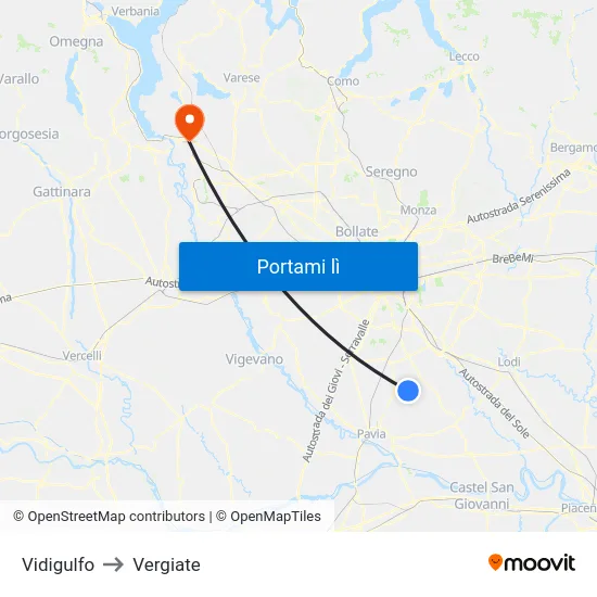 Vidigulfo to Vergiate map