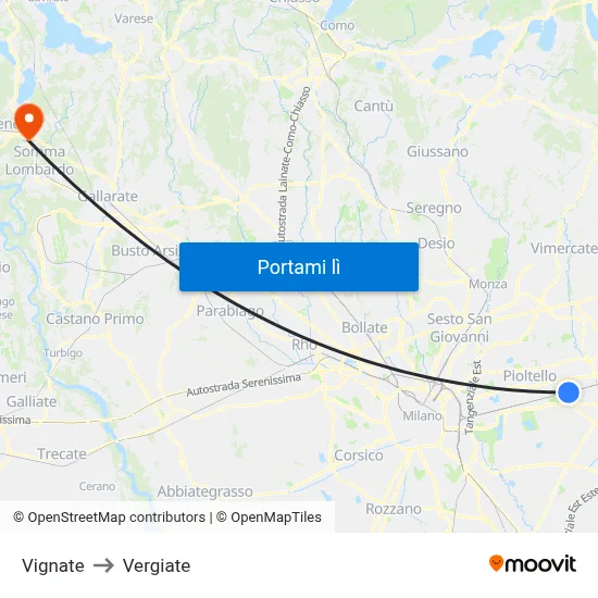 Vignate to Vergiate map