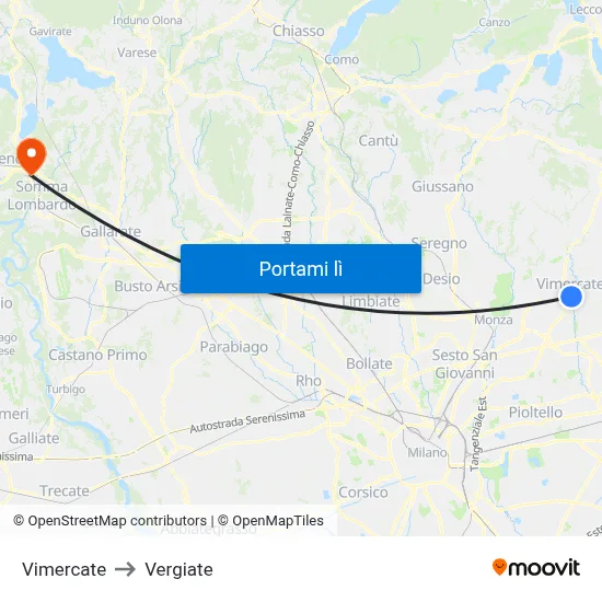 Vimercate to Vergiate map