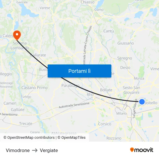 Vimodrone to Vergiate map