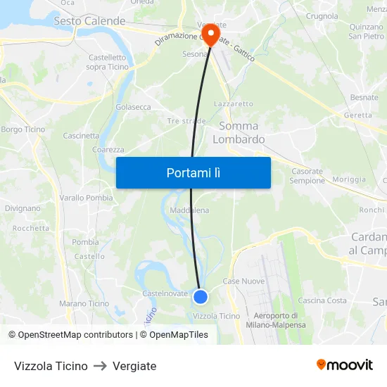 Vizzola Ticino to Vergiate map