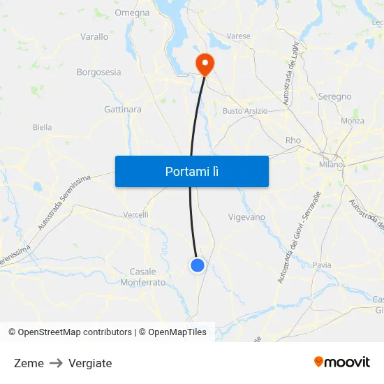 Zeme to Vergiate map