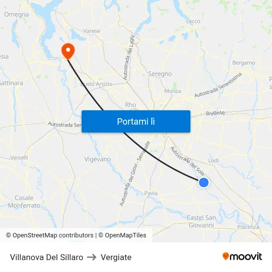Villanova Del Sillaro to Vergiate map