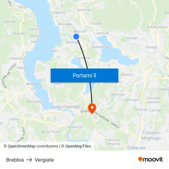 Brebbia to Vergiate map