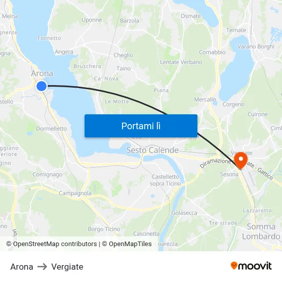 Arona to Vergiate map