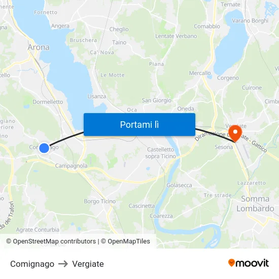 Comignago to Vergiate map