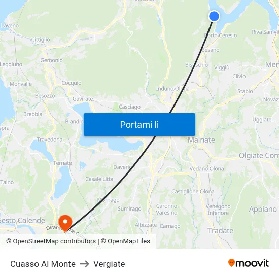 Cuasso Al Monte to Vergiate map