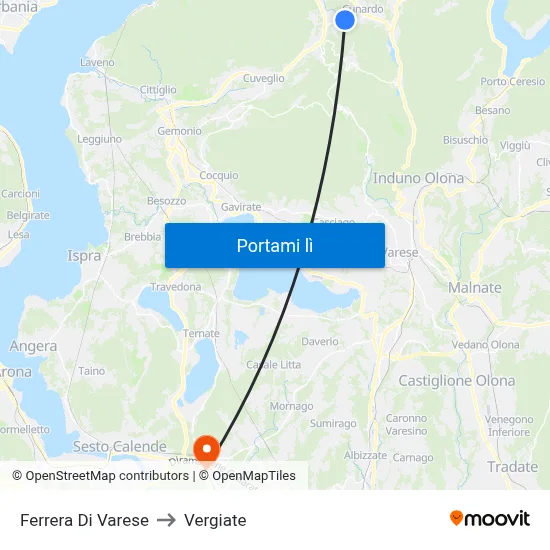 Ferrera Di Varese to Vergiate map