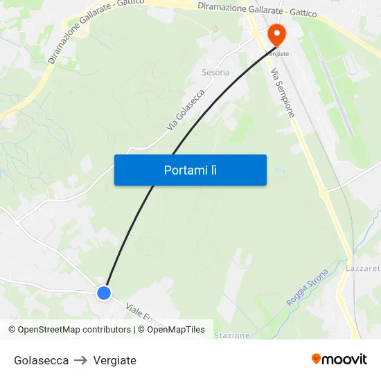 Golasecca to Vergiate map