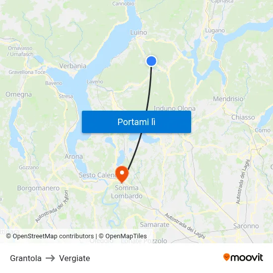 Grantola to Vergiate map