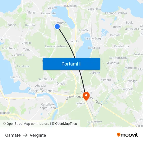 Osmate to Vergiate map