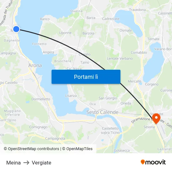 Meina to Vergiate map