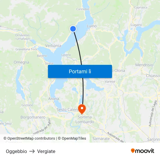 Oggebbio to Vergiate map
