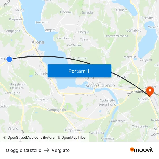 Oleggio Castello to Vergiate map