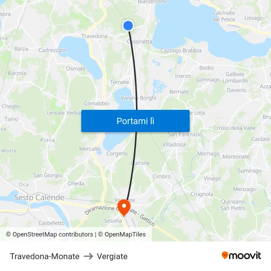 Travedona-Monate to Vergiate map
