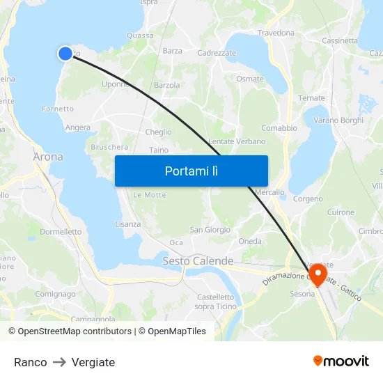 Ranco to Vergiate map