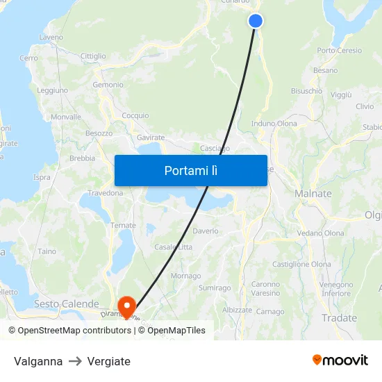 Valganna to Vergiate map