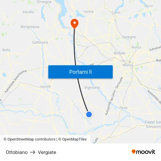 Ottobiano to Vergiate map