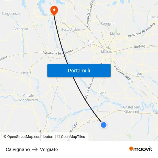 Calvignano to Vergiate map
