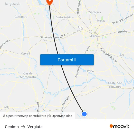 Cecima to Vergiate map