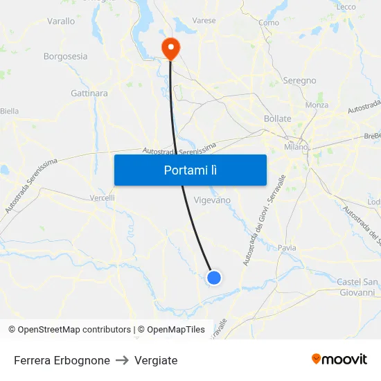 Ferrera Erbognone to Vergiate map