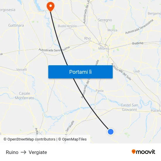 Ruino to Vergiate map