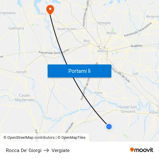 Rocca De' Giorgi to Vergiate map