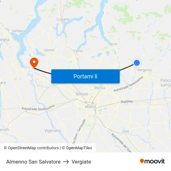 Almenno San Salvatore to Vergiate map