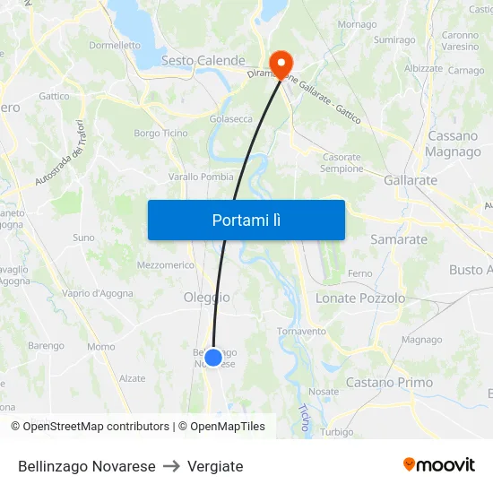 Bellinzago Novarese to Vergiate map