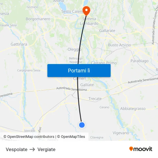 Vespolate to Vergiate map