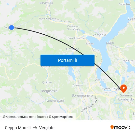 Ceppo Morelli to Vergiate map