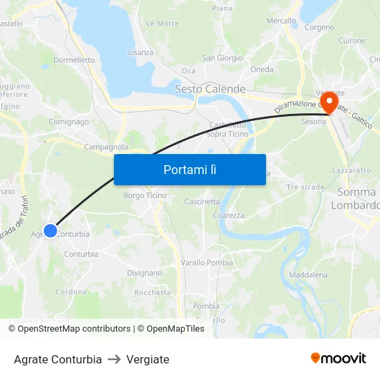 Agrate Conturbia to Vergiate map