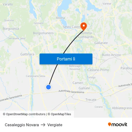 Casaleggio Novara to Vergiate map