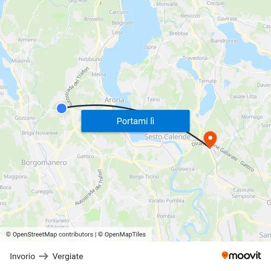 Invorio to Vergiate map