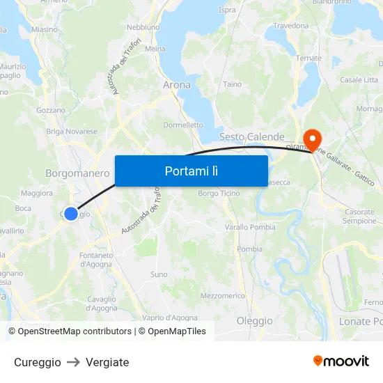 Cureggio to Vergiate map