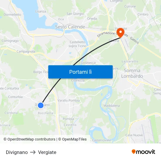 Divignano to Vergiate map