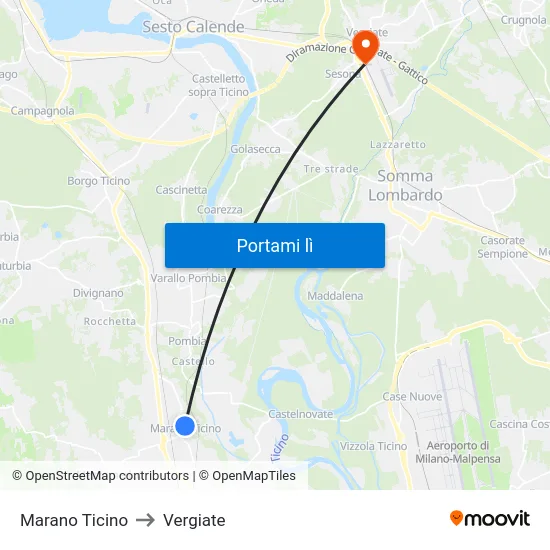 Marano Ticino to Vergiate map