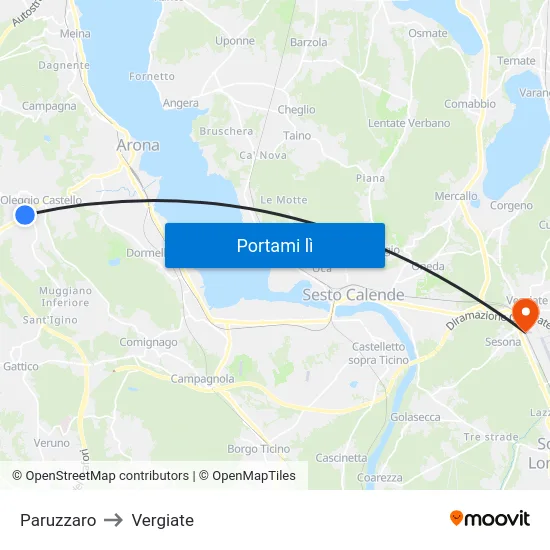 Paruzzaro to Vergiate map