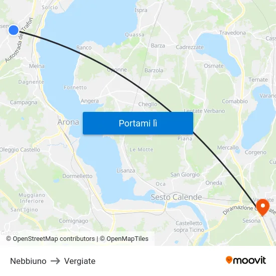 Nebbiuno to Vergiate map