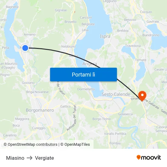 Miasino to Vergiate map