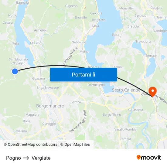 Pogno to Vergiate map