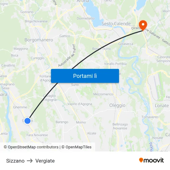 Sizzano to Vergiate map