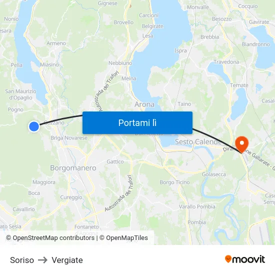 Soriso to Vergiate map