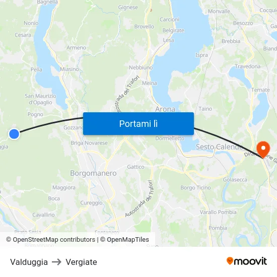 Valduggia to Vergiate map
